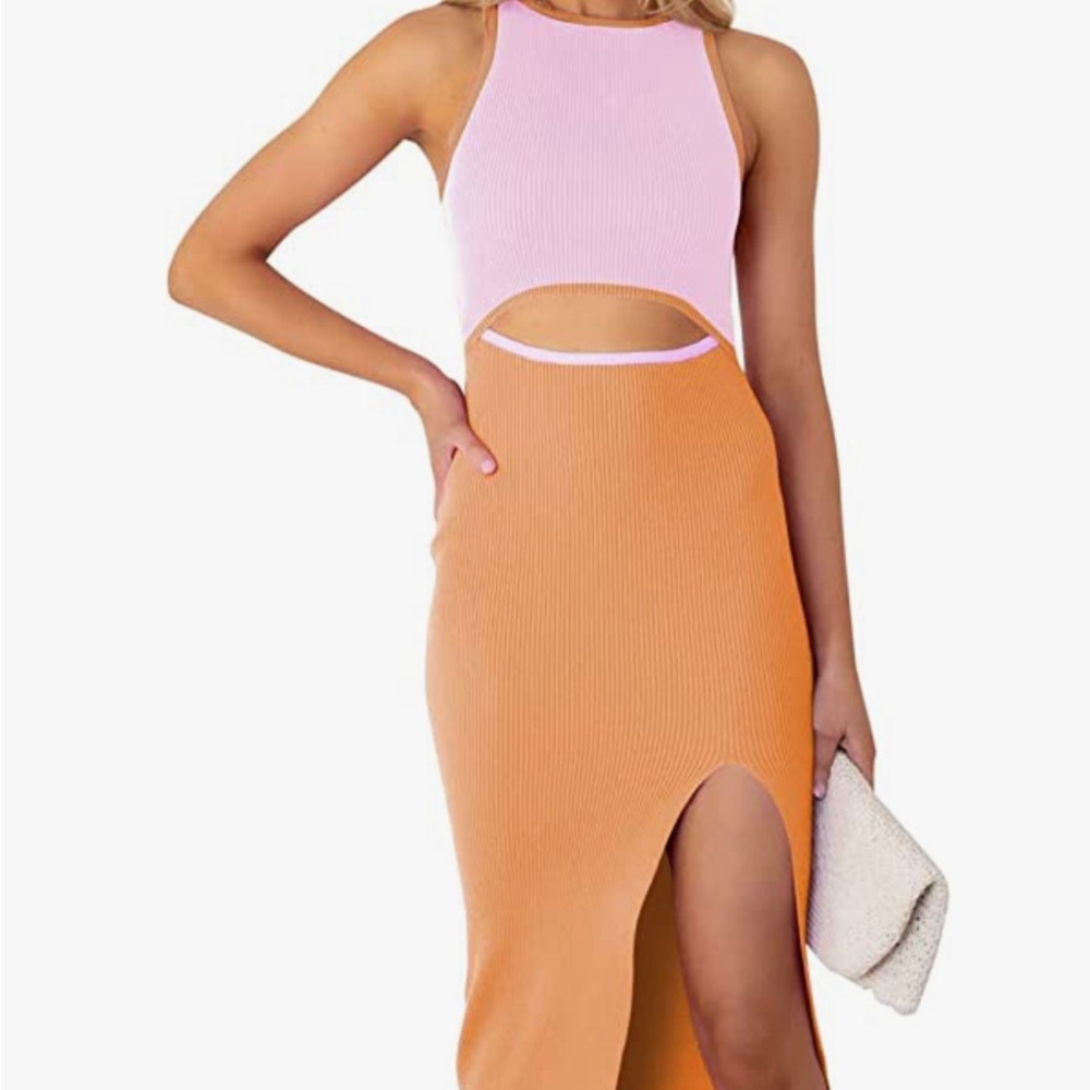 Pink Queen Women's Summer Cutout Midi Dress Crew Neck Sleeveless Tank